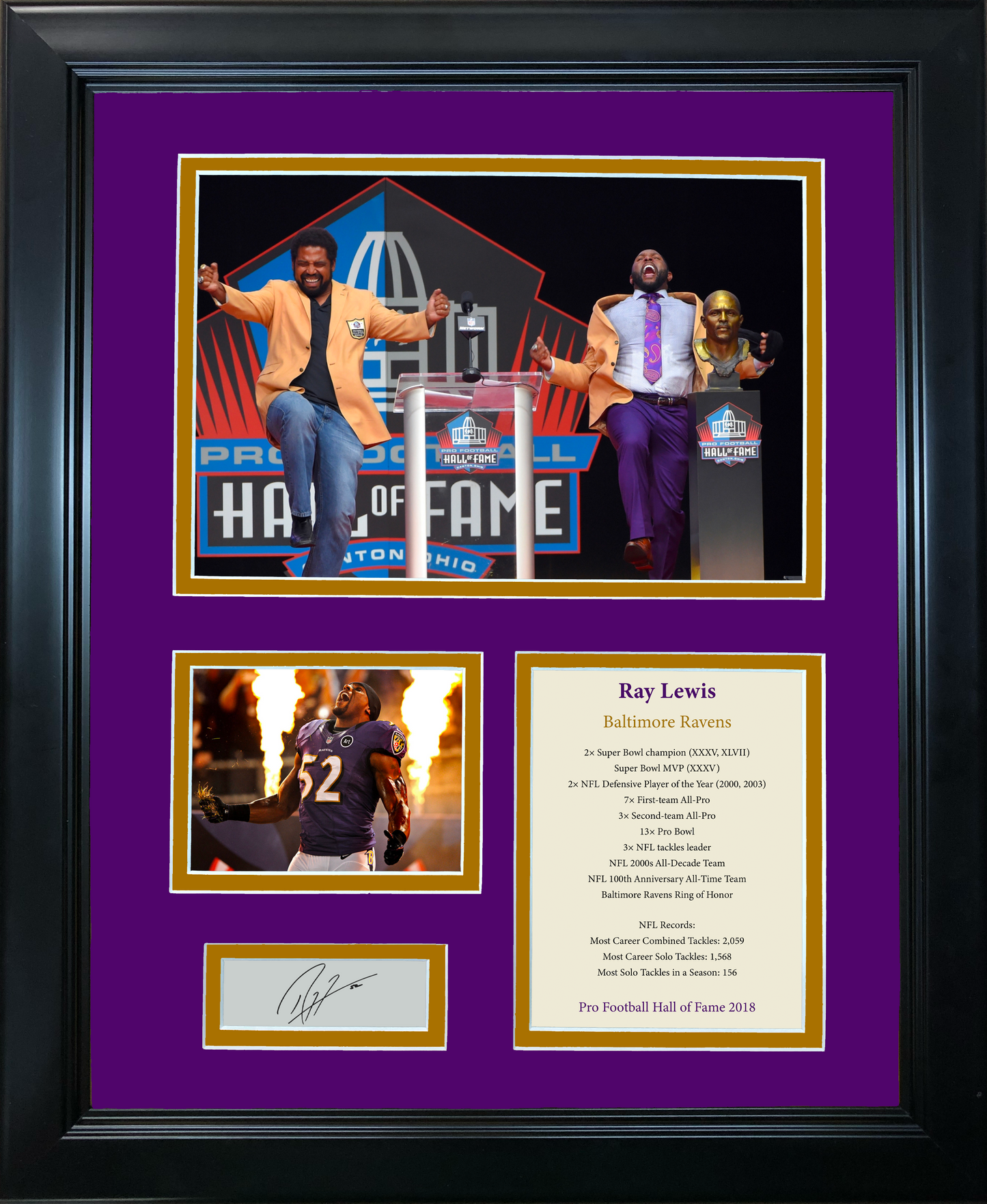 Framed Ray Lewis Hall of Fame Facsimile Laser Engraved Signature Auto Baltimore Ravens Football 11"x14"Photo Sig Collage