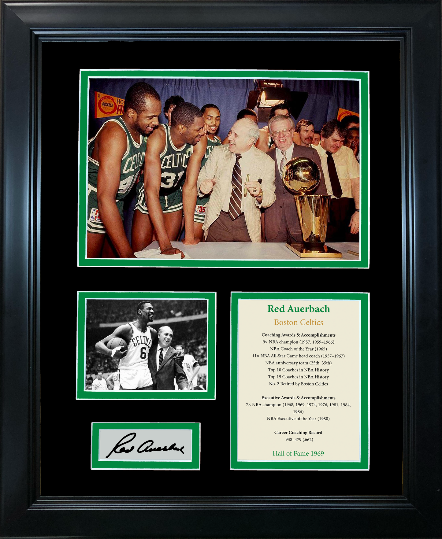 Framed Red Auerbach Hall of Fame Boston Celtics Facsimile Laser Engraved Signature Auto Basketball 11"x14"Photo Sig Collage