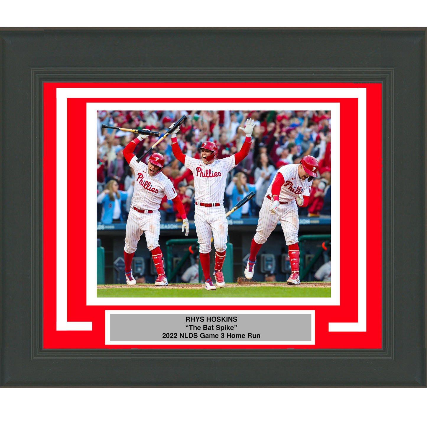 Framed Rhys Hoskins 2022 NLDS Bat Spike Philadelphia Phillies 8x10 Baseball Photo