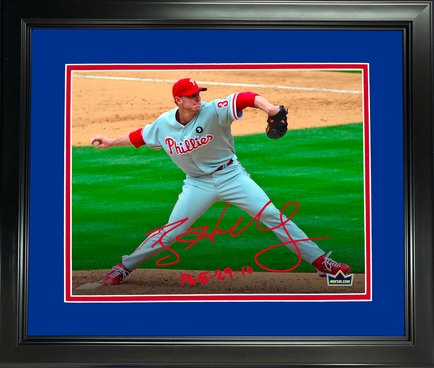 Framed Roy Halladay Perfect Game Inscribed PG 5-29-10 Philadelphia Phillies Facsimile Laser Engraved Signature Auto 11"x14"Baseball Photo HOFSM Holo