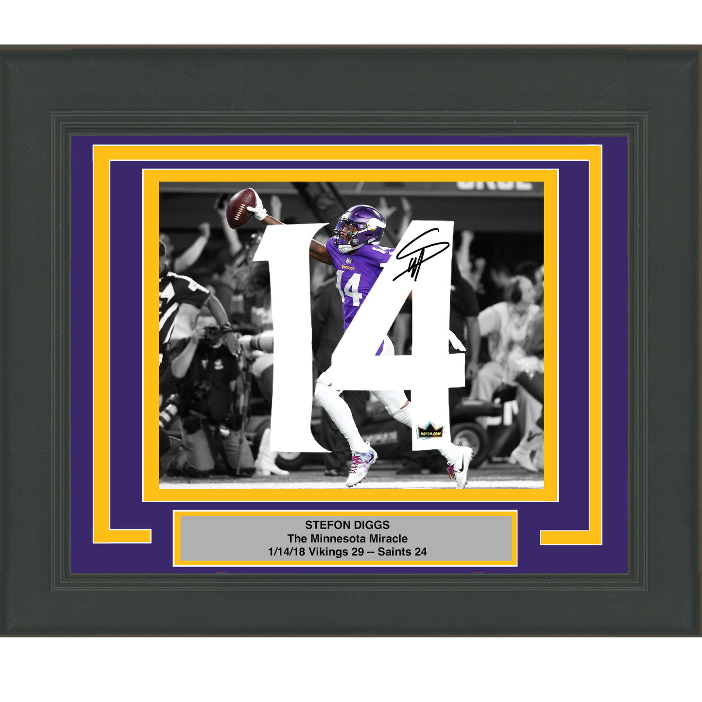 Framed Stefon Diggs Facsimile Autographed Jersey Number 23x21 Minnesota Vikings Miracle Catch Reprint Laser Auto Football Photo