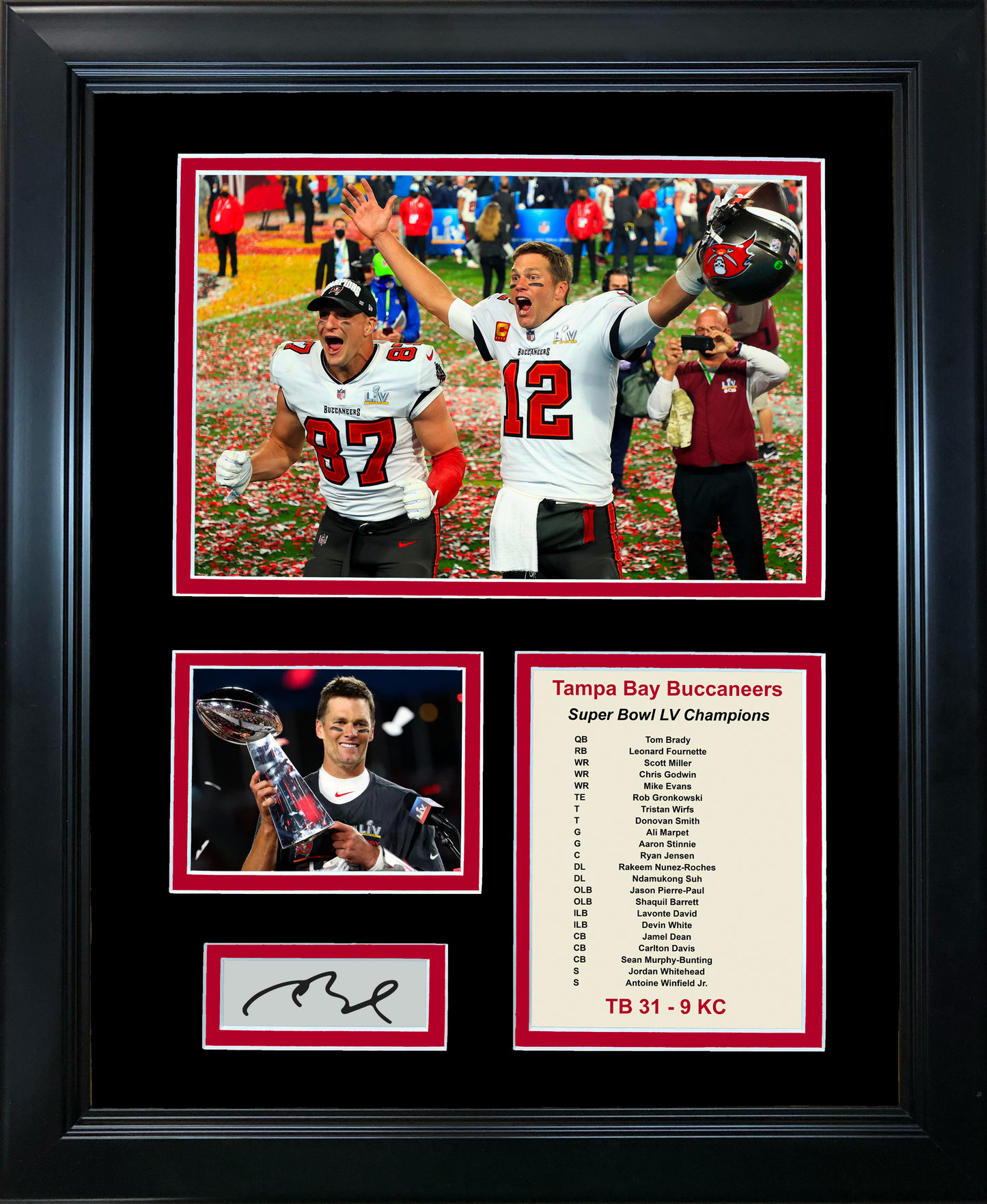Framed Tampa Bay Buccaneers Super Bowl LV Champions Tom Brady Facsimile Laser Engraved Signature Auto Football 11"x14" Photo Sig Collage