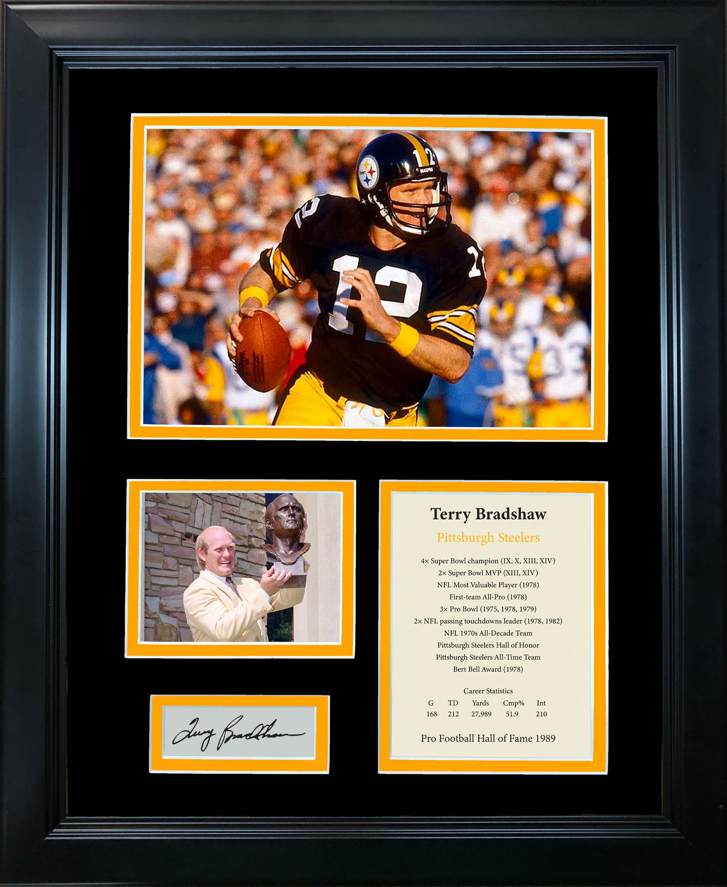 Framed Terry Bradshaw Hall of Fame Facsimile Laser Engraved Signature Auto Pittsburgh Steelers 11"x14" Football Photo Sig Collage