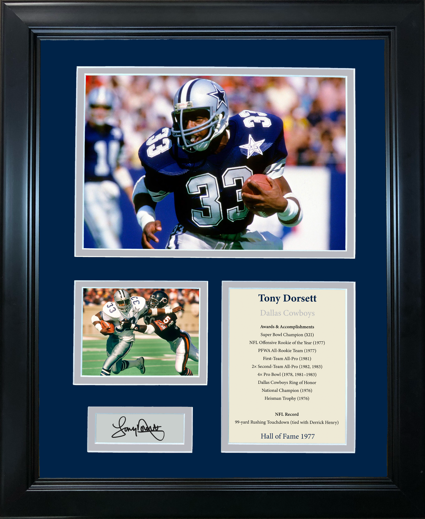 Framed Tony Dorsett Hall of Fame Facsimile Laser Engraved Signature Auto Dallas Cowboys 11"x14" Football Photo Sig Collage