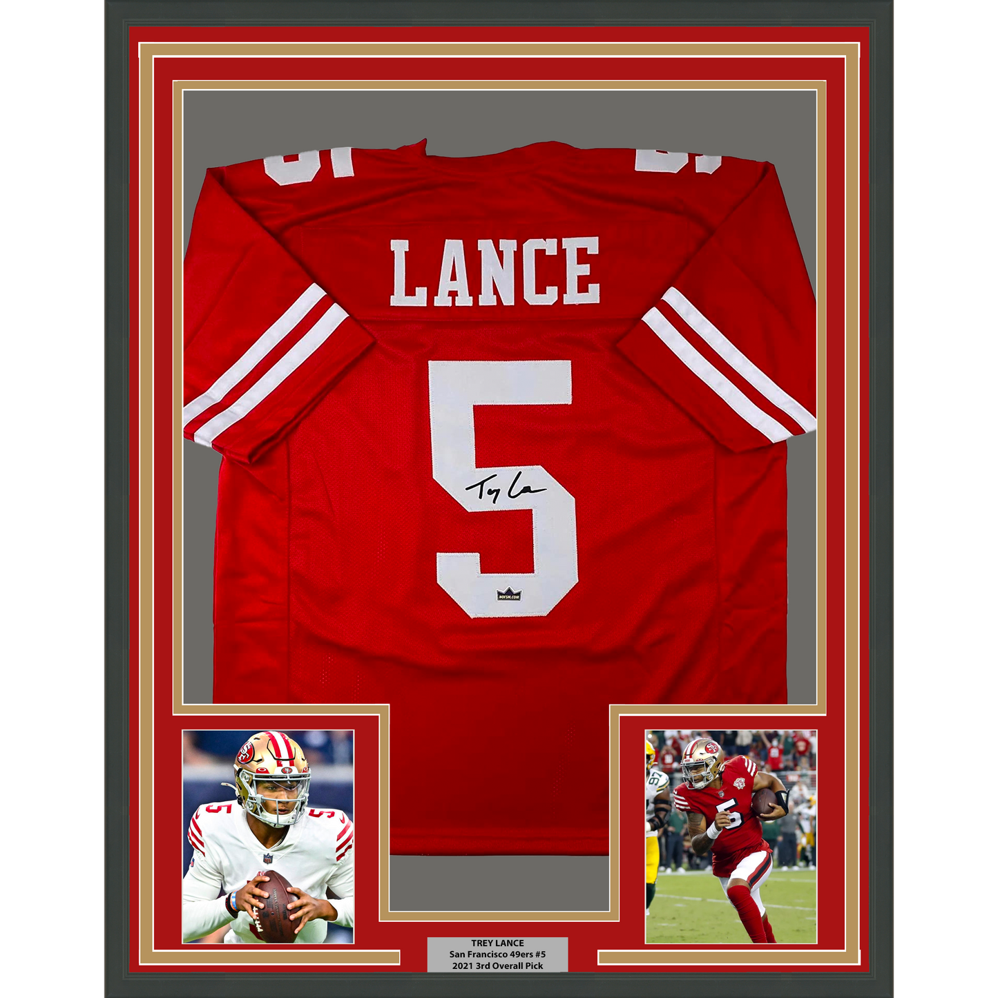 Framed Facsimile Autographed Trey Lance 35x39 San Francisco Red Reprint Laser Auto Football Jersey