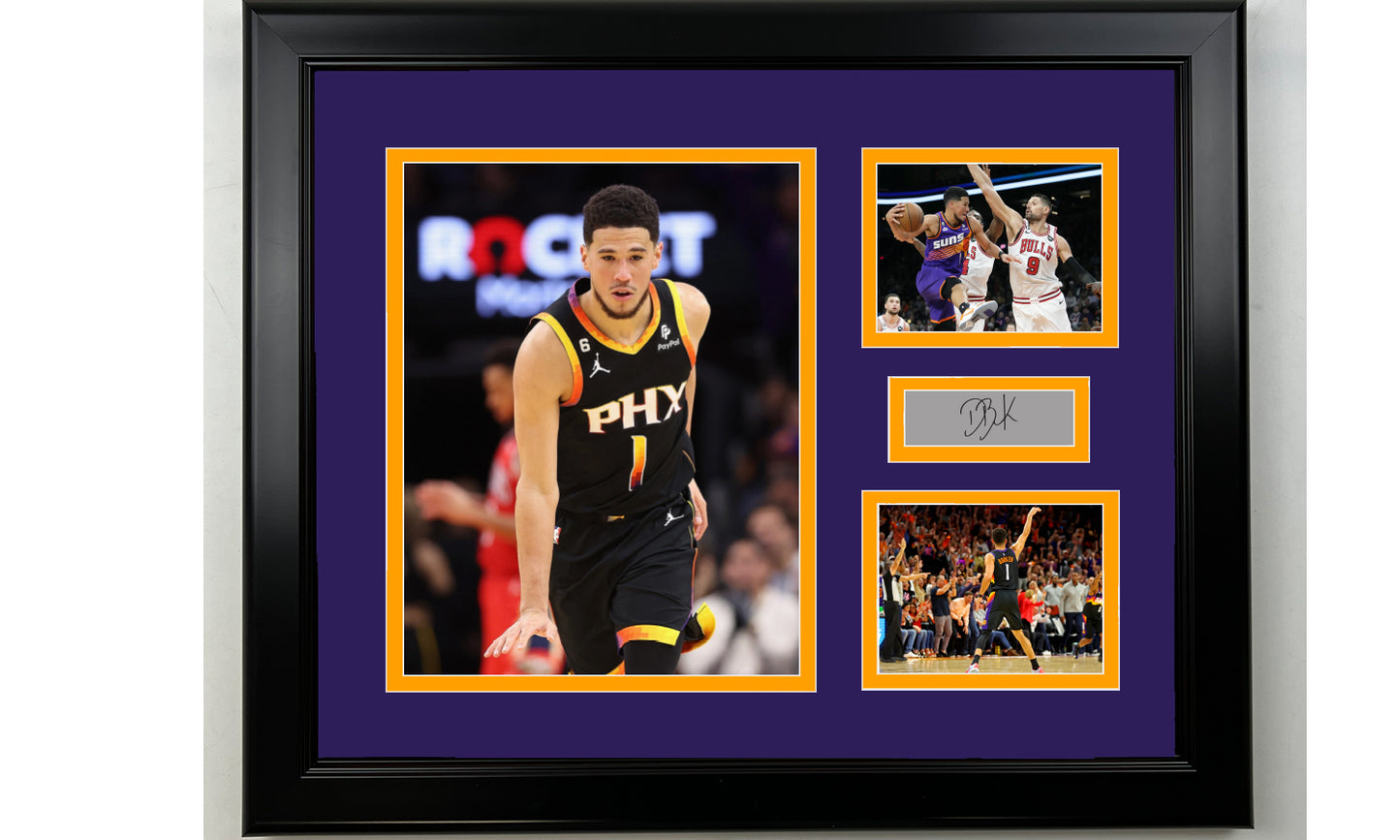 Framed Devin Booker Phoenix Suns Facsimile Laser Engraved Signature Basketball 14x11 3 Photo Collage