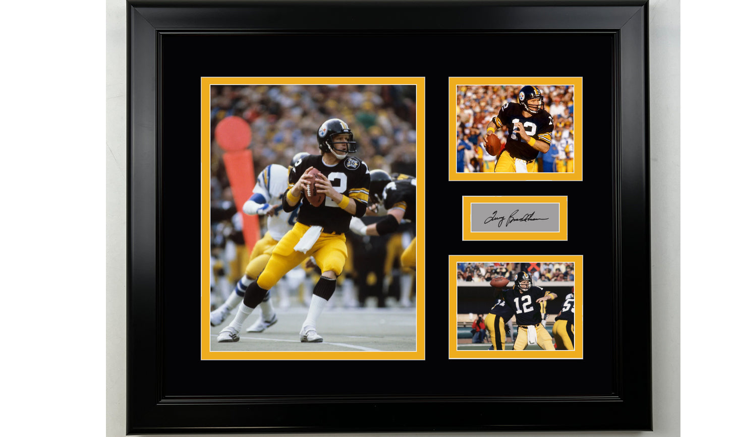 Framed Terry Bradshaw Pittsburgh Steelers Facsimile Laser Engraved Signature Football 14x11 3 Photo Collage