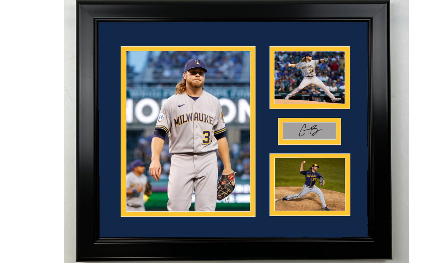 Framed Corbin Burnes Milwaukee Brewers Facsimile Laser Engraved Signature Baseball 14x11 3 Photo Collage
