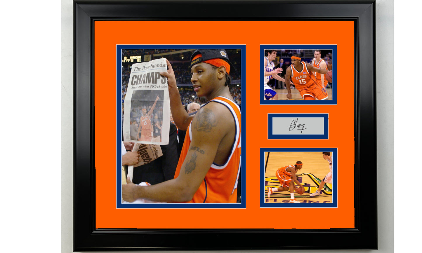 Framed Carmelo Anthony Syracuse Orange Facsimile Laser Engraved Signature NCAA Basketball 14x11 3 Photo Collage