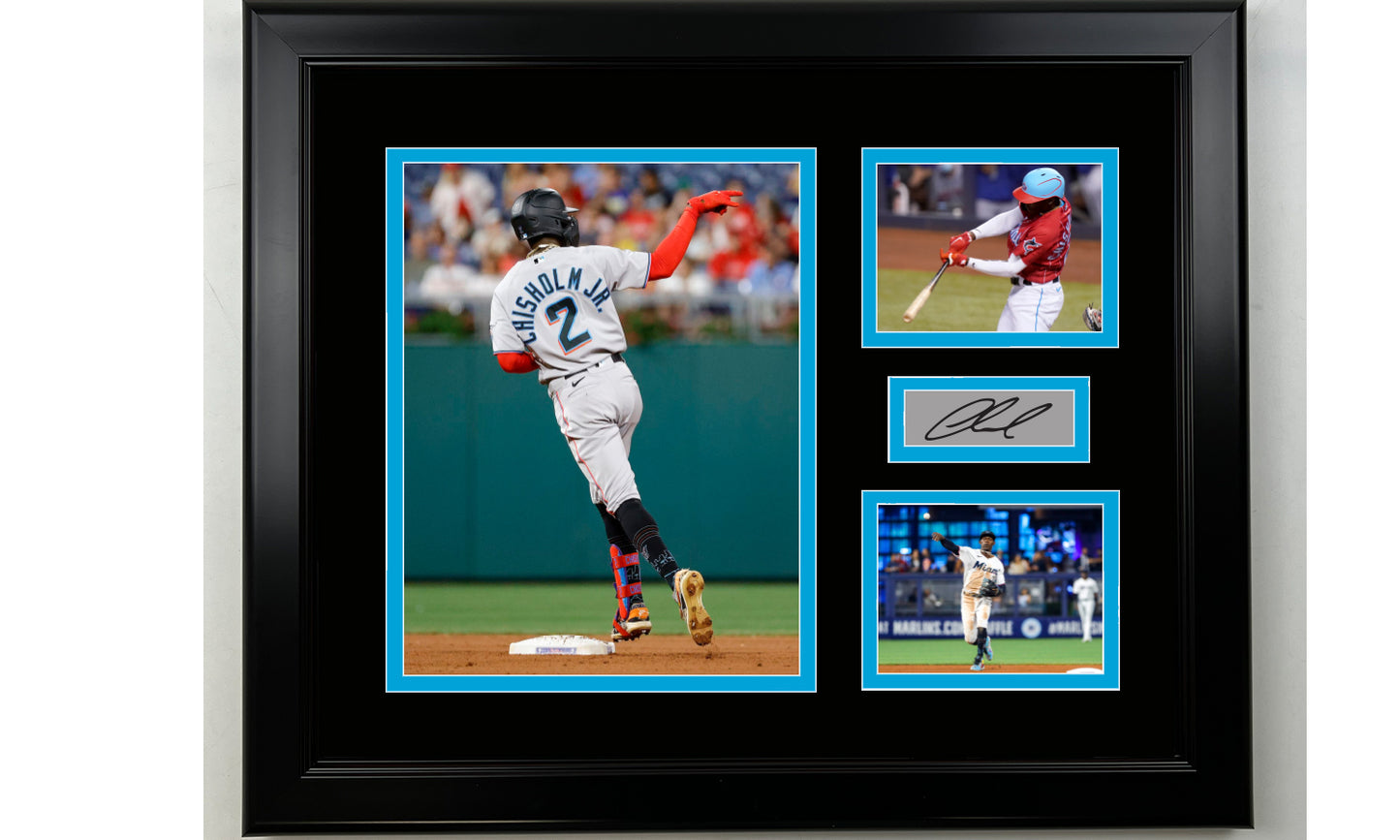 Framed Jazz Chisholm Jr. Miami Marlins Facsimile Laser Engraved Signature Baseball 14x11 3 Photo Collage