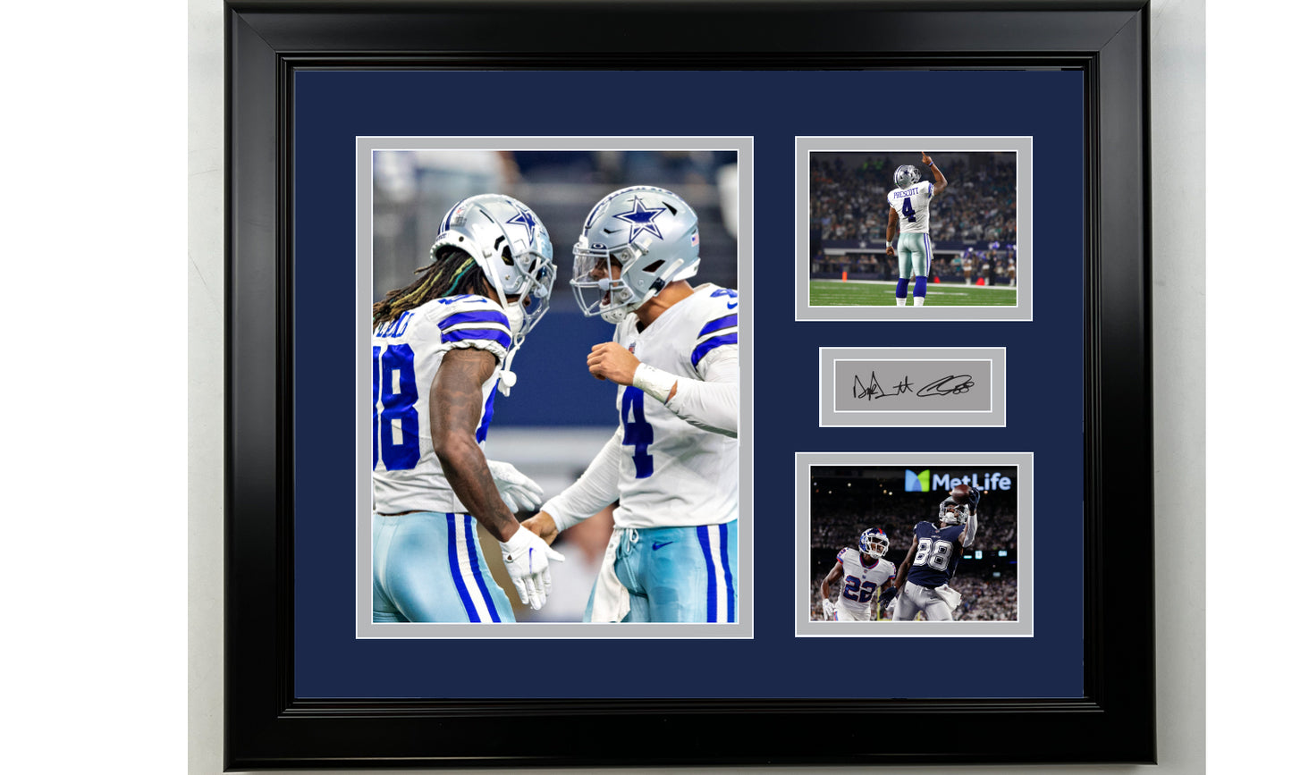 Framed Dak Prescott and CeeDee Lamb Dallas Cowboys Facsimile Laser Engraved Signature Football 14x11 3 Photo Collage