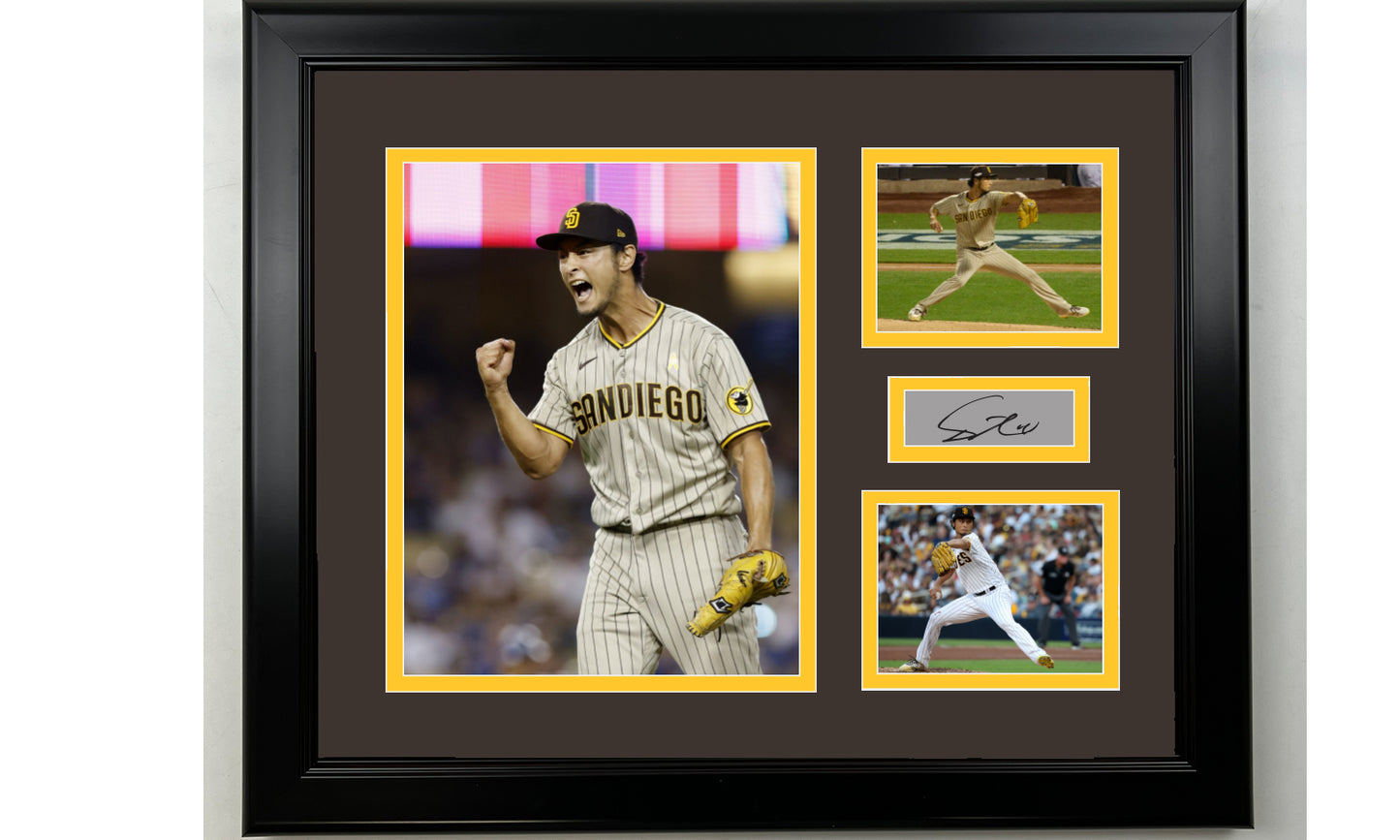 Framed Yu Darvish San Diego Padres Facsimile Laser Engraved Signature Baseball 14x11 3 Photo Collage