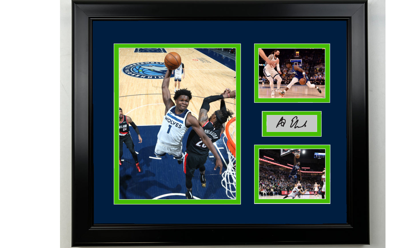 Framed Anthony Edwards Minnesota Timberwolves Facsimile Laser Engraved Signature Basketball 14x11 3 Photo Collage