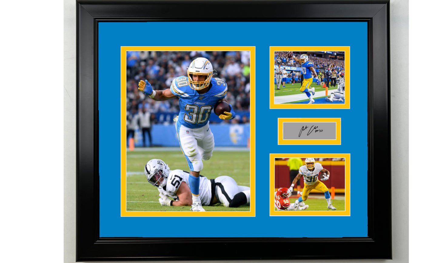 Framed Austin Ekeler Los Angeles Chargers Facsimile Laser Engraved Signature Football 14x11 3 Photo Collage