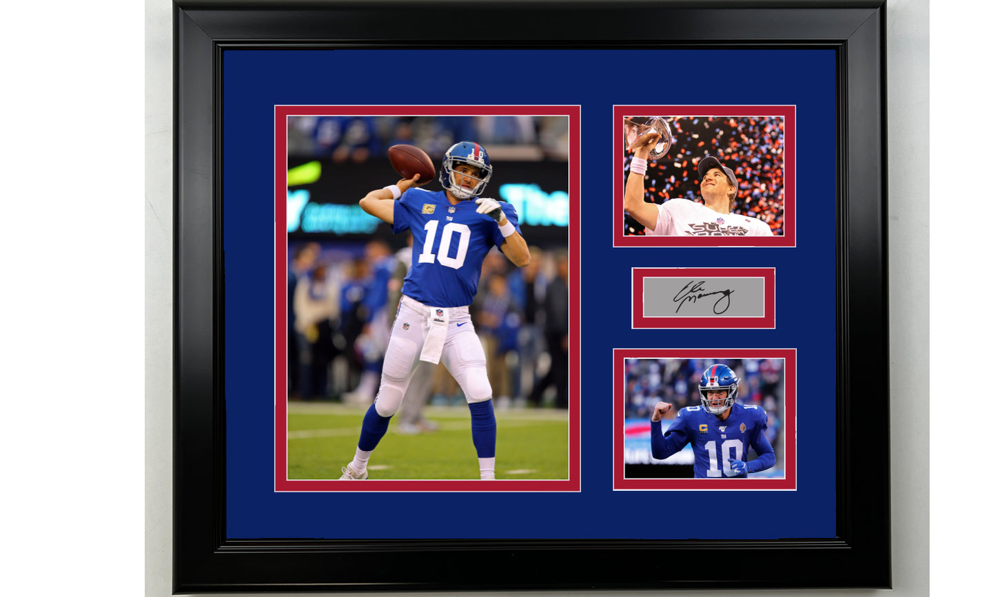 Framed Eli Manning New York Giants Facsimile Laser Engraved Signature Football 14x11 3 Photo Collage
