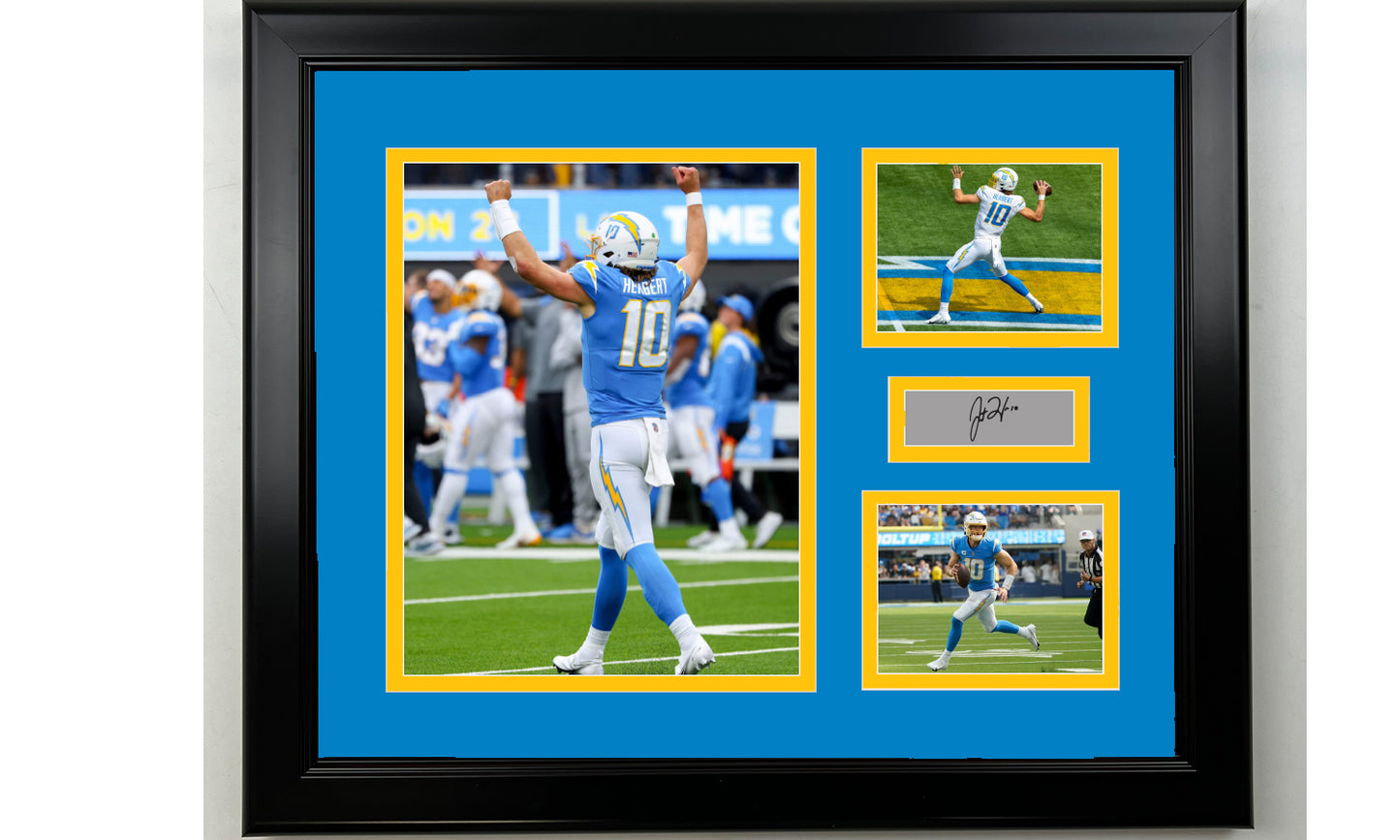 Framed Justin Herbert Los Angeles Chargers Facsimile Laser Engraved Signature Football 14x11 3 Photo Collage