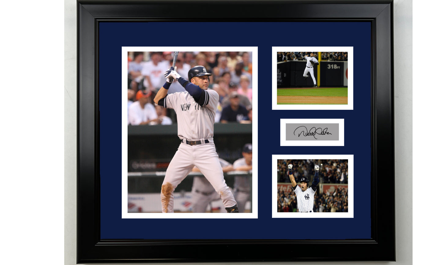 Framed Derek Jeter New York Yankees Facsimile Laser Engraved Signature Baseball 14x11 3 Photo Collage