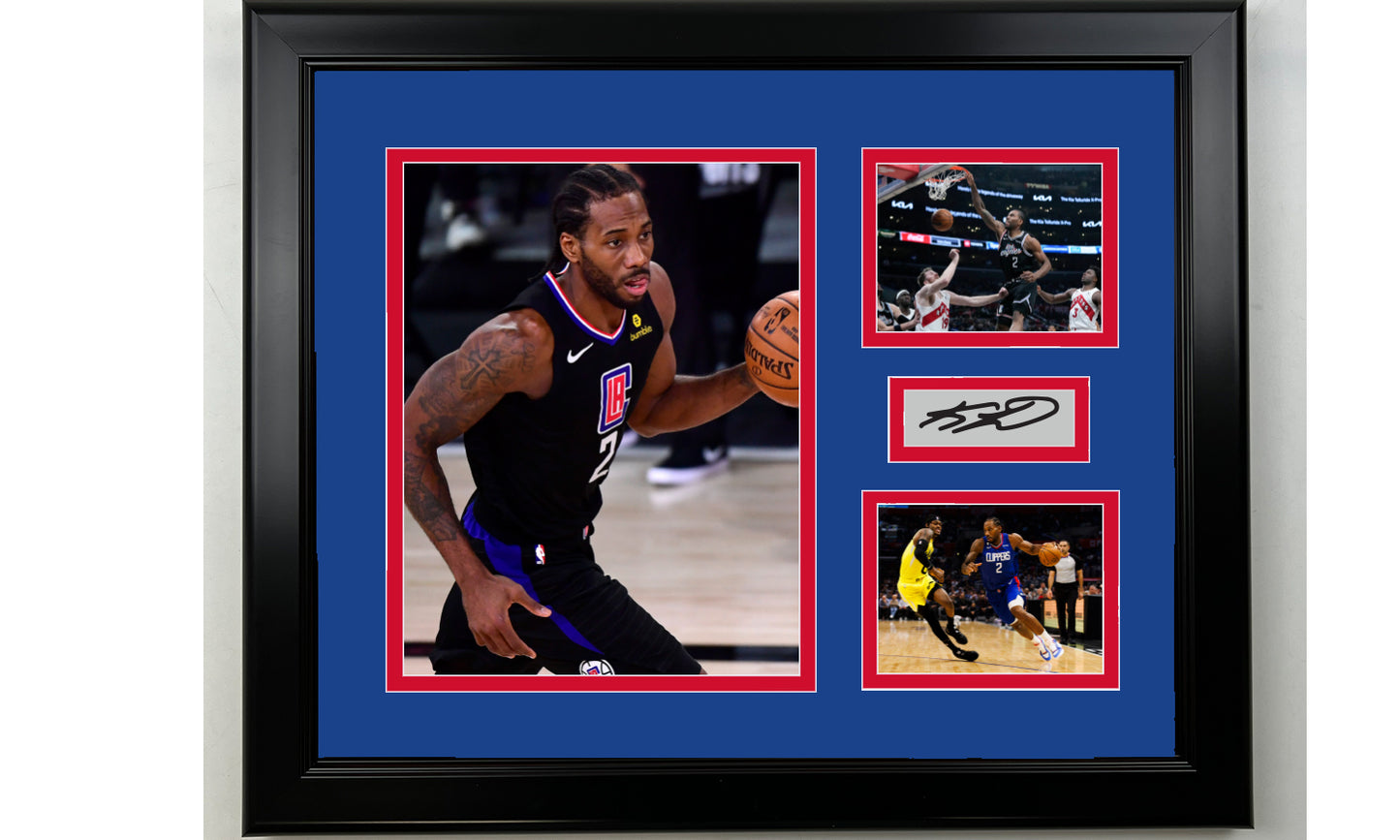 Framed Kawhi Leonard Los Angeles Clippers Facsimile Laser Engraved Signature Basketball 14x11 3 Photo Collage