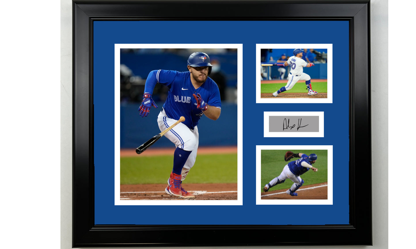 Framed Alejandro Kirk Toronto Blue Jays Facsimile Laser Engraved Signature Baseball 14x11 3 Photo Collage