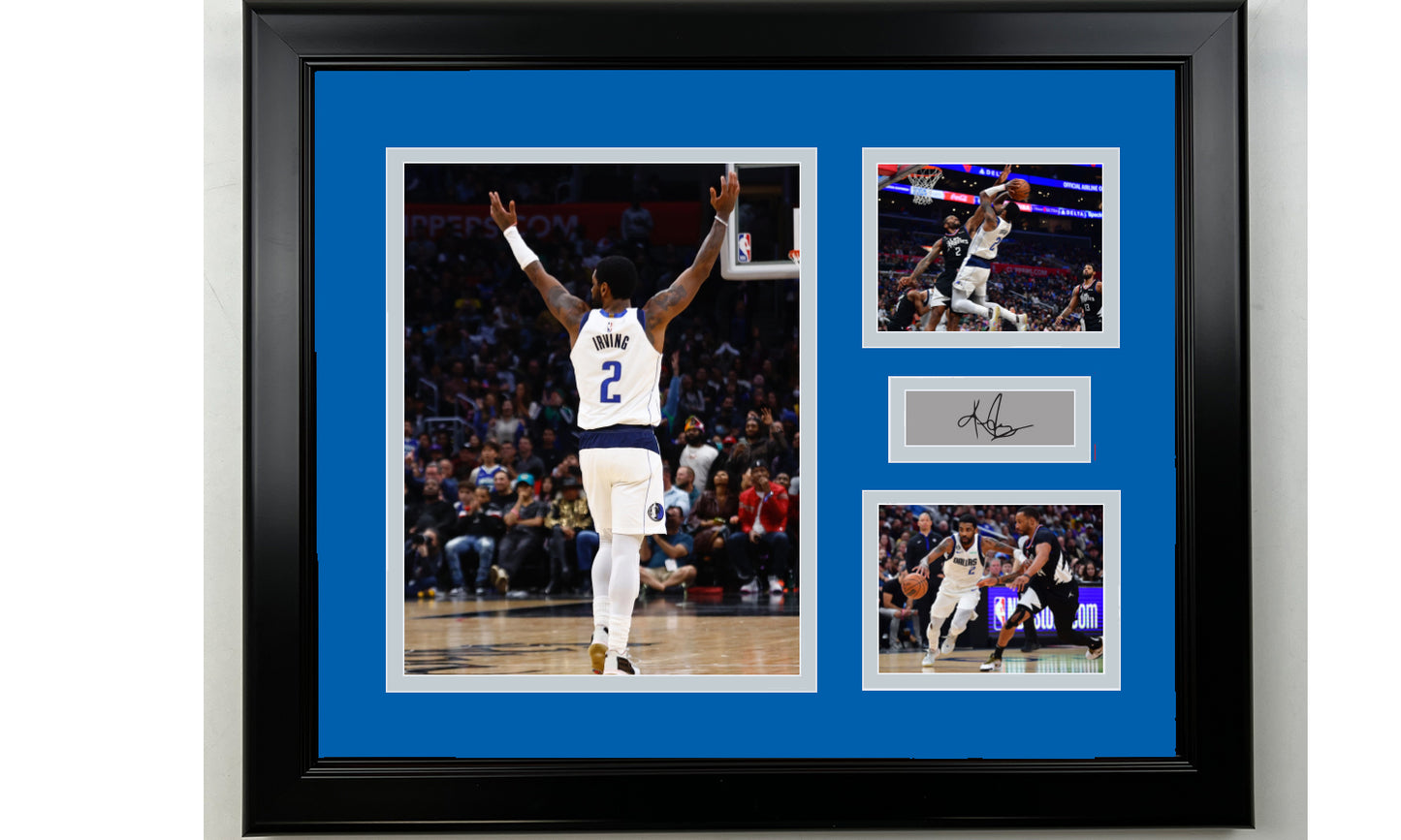 Framed Kyrie Irving Dallas Mavericks Facsimile Laser Engraved Signature Basketball 14x11 3 Photo Collage