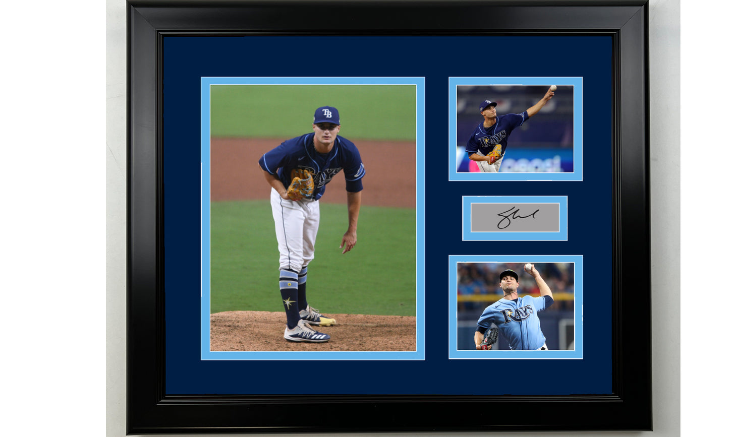 Framed Shane McClanahan Tampa Bay Rays Facsimile Laser Engraved Signature Baseball 14x11 3 Photo Collage