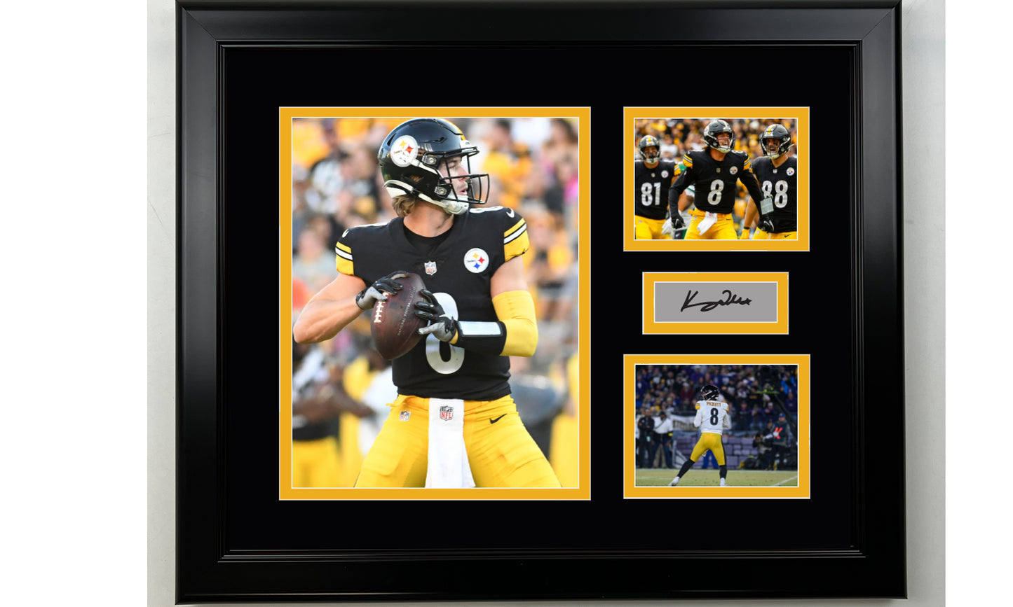 Framed Kenny Pickett Pittsburgh Steelers Facsimile Laser Engraved Signature Football 14x11 3 Photo Collage