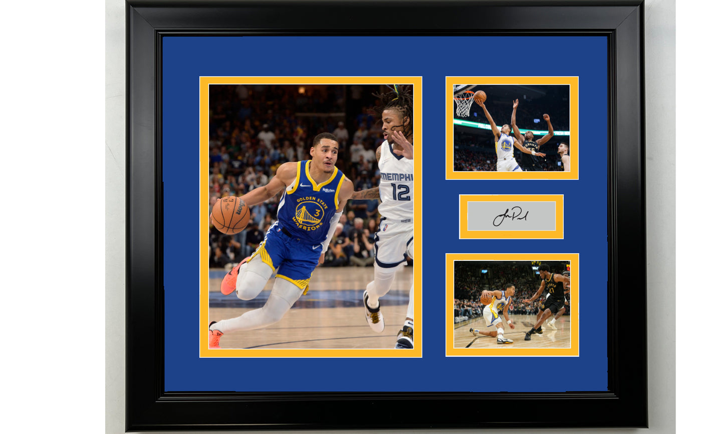 Framed Jordan Poole Golden State Warriors Facsimile Laser Engraved Signature Basketball 14x11 3 Photo Collage
