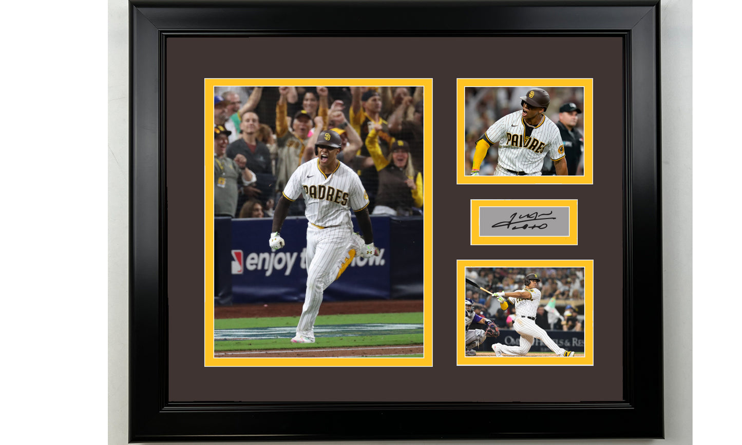 Framed Juan Soto San Diego Padres Facsimile Laser Engraved Signature Baseball 14x11 3 Photo Collage