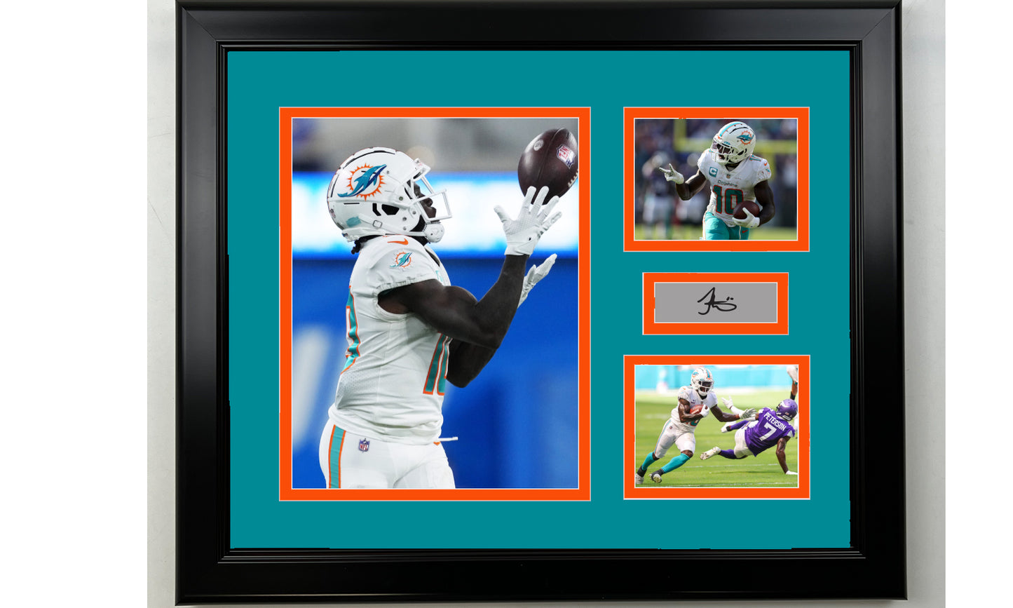 Framed Tyreek Hill Miami Dolphins Facsimile Laser Engraved Signature Football 14x11 3 Photo Collage