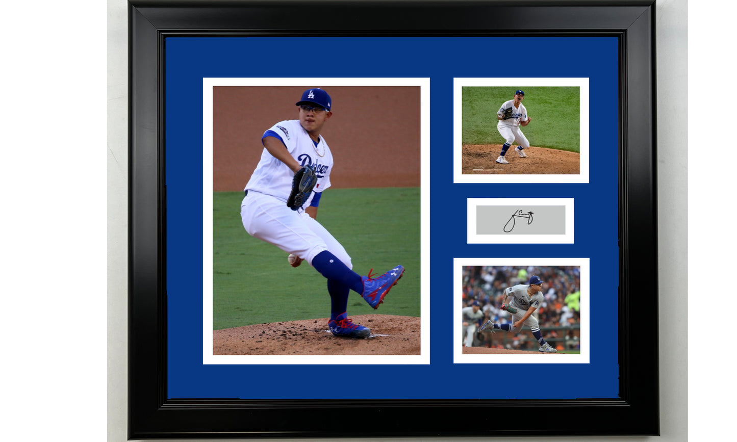 Framed Julio Urias Los Angeles Dodgers Facsimile Laser Engraved Signature Baseball 14x11 3 Photo Collage