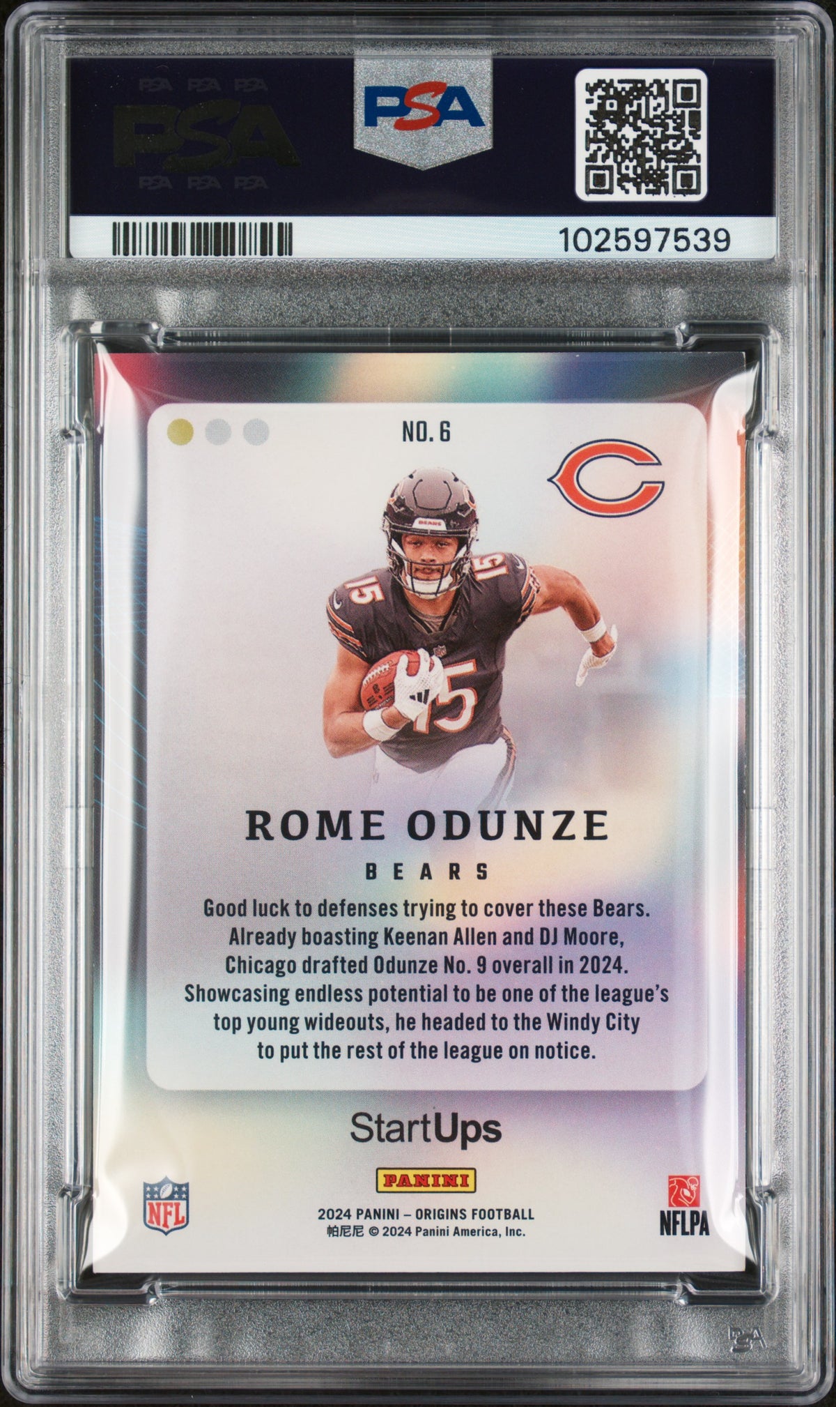 Graded 2024 Panini Origins Rome Odunze #6 Start Ups Rookie RC Football Card PSA 9 Near Mint