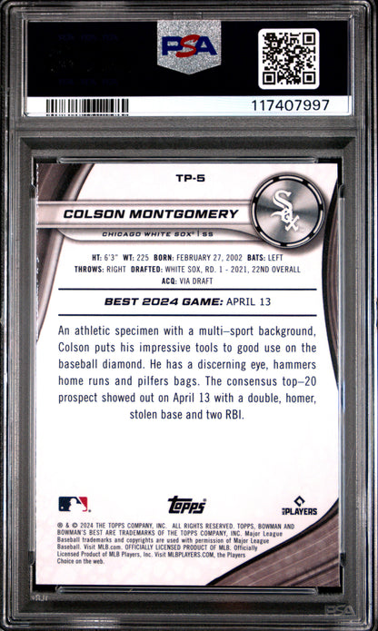 Graded 2024 Topps Bowmans Best Colson Montgomery #TP5 Top Prospects Aqua Lava /199 Rookie RC Baseball Card PSA 10 Gem Mint