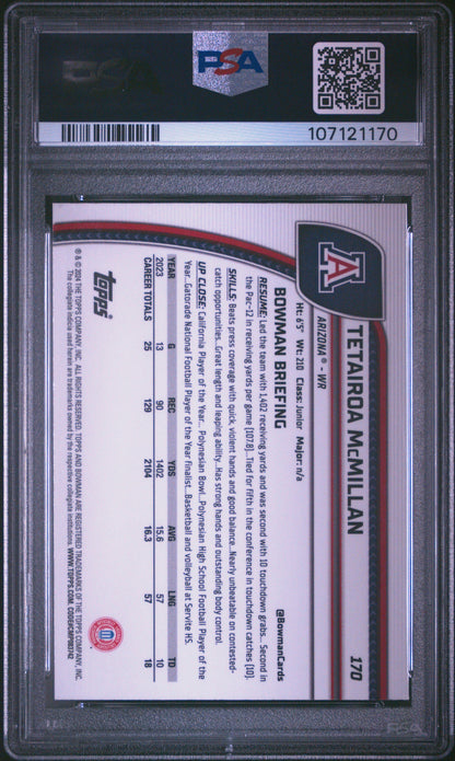 Graded 2024 Topps Bowman U Chrome Tetairoa McMillan #170 Pink Lava Rookie RC Football Card PSA 10 Gem Mint