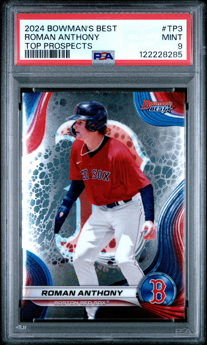 Graded 2024 Topps Bowmans Best Roman Anthony #TP3 Top Prospects Rookie RC Baseball Card PSA 9 Mint