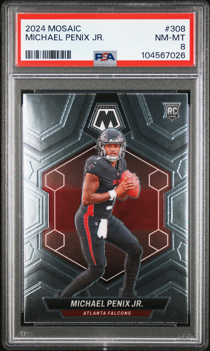 Graded 2024 Panini Mosaic Michael Penix Jr #308 Rookie RC Football Card PSA 8 Near Mint