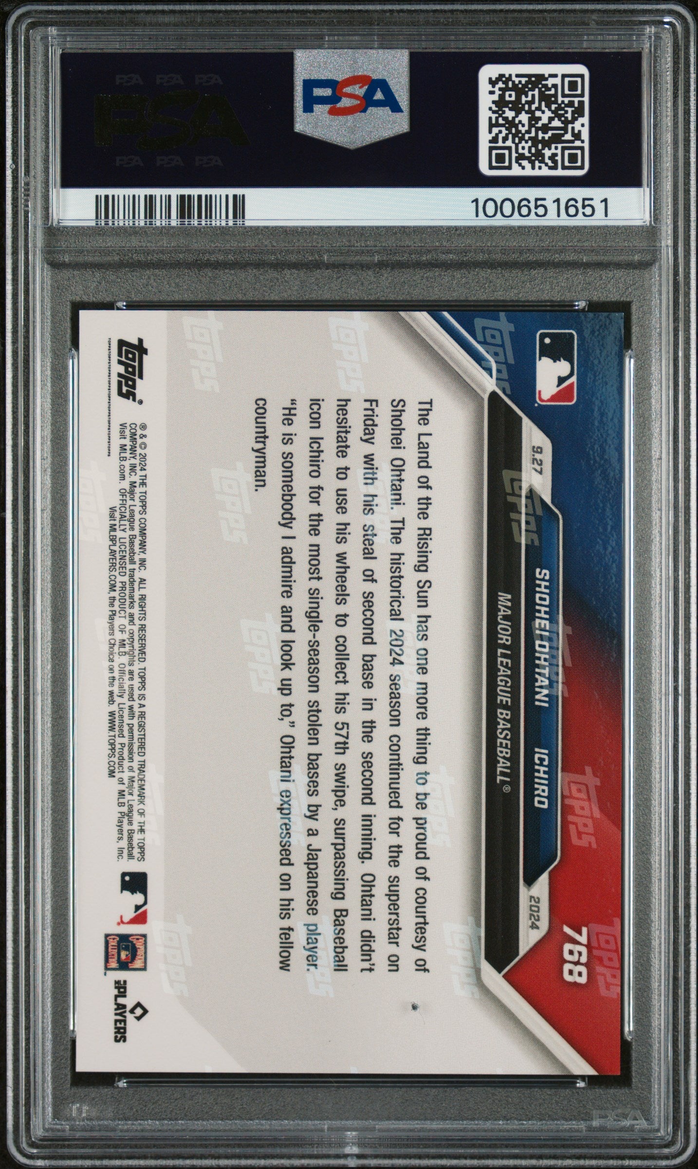 Graded 2024 Topps Now Shohei Ohtani/Ichiro #768 Baseball Card PSA 10 Gem Mint