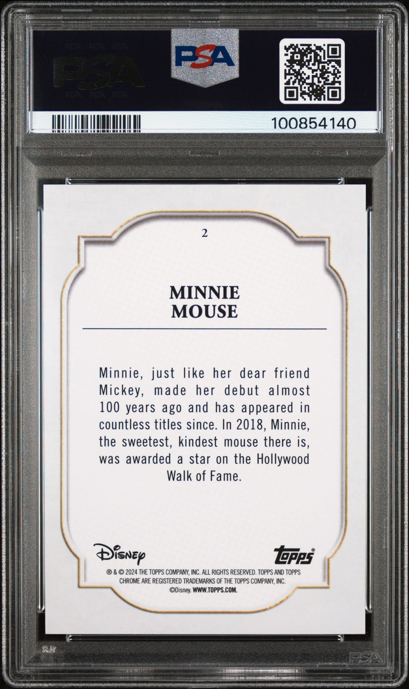 Graded 2024 Topps Chrome Disney Minnie Mouse #2 Trading Card PSA 10 Gem Mint