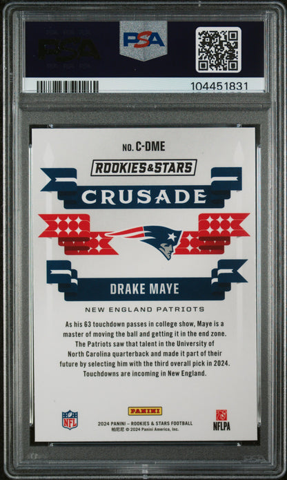 Graded 2024 Panini Rookies & Stars Drake Maye #CDME Crusade Rookie RC Football Card PSA 10 Gem Mint