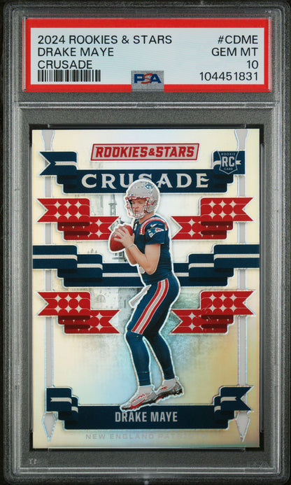 Graded 2024 Panini Rookies & Stars Drake Maye #CDME Crusade Rookie RC Football Card PSA 10 Gem Mint