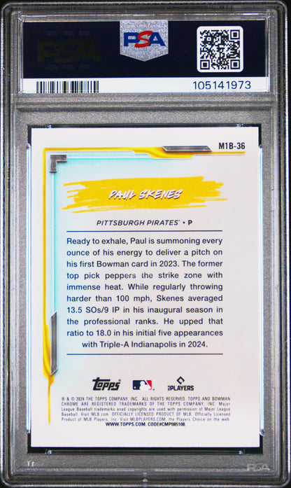 Graded 2024 Topps Bowman Chrome Paul Skenes #M1B36 My 1st Bowman Rookie RC Baseball Card PSA 10 Gem Mint