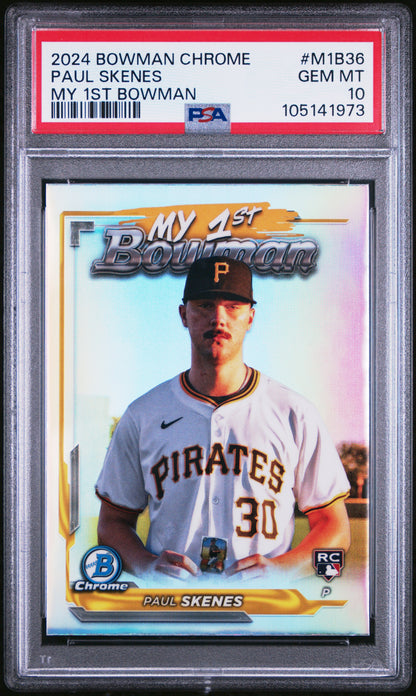 Graded 2024 Topps Bowman Chrome Paul Skenes #M1B36 My 1st Bowman Rookie RC Baseball Card PSA 10 Gem Mint