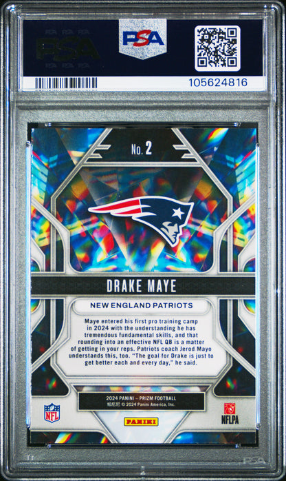 Graded 2024 Panini Prizm Drake Maye #2 Prizmatic Rookie RC Football Card PSA 10 Gem Mint
