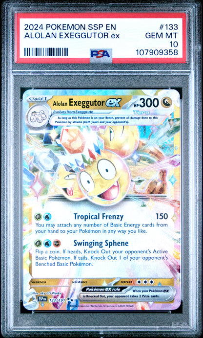 Graded 2024 PKM Ssp En-Surging Sparks Alolan Exeggutor #133 Ex Trading Card Game PSA 10 Gem Mint