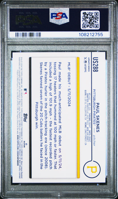 Graded 2024 Topps Update Paul Skenes #US288 Rookie RC Baseball Card PSA 10 Gem Mint