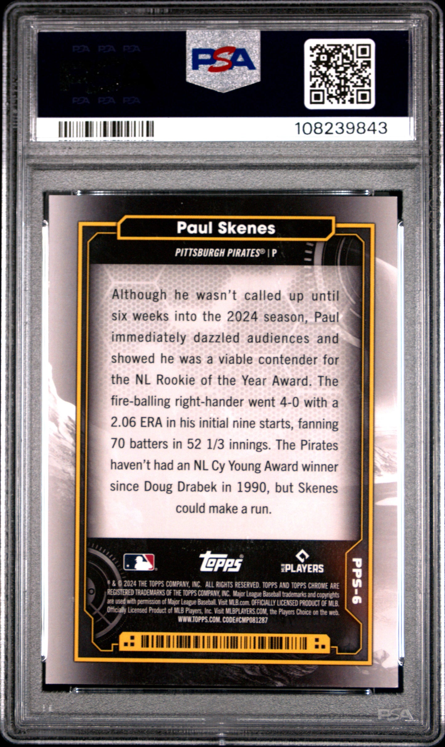 Graded 2024 Topps Chrome Cosmic Paul Skenes #6 Planetary Pursuit The Sun Rookie RC Baseball Card PSA 10 Gem Mint