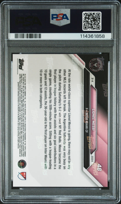 Graded 2024 Topps Now MLS Lionel Messi #46 1st MLS Player with 5 AST & 6-Goal Contribution Game Soccer Card PSA 10 Gem Mint