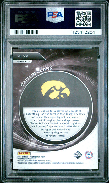 Graded 2024 Panini Prizm Draft Picks Caitlin Clark #22 Student Orientation Ice Rookie RC Basketball Card PSA 10 Gem Mint