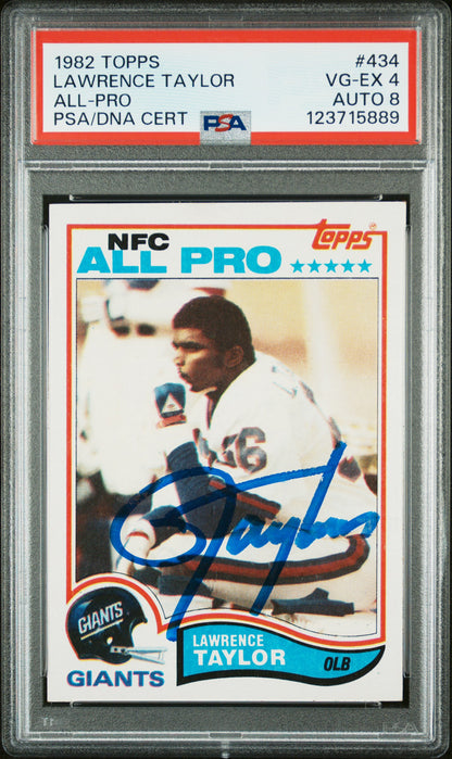 Graded 1982 Topps Lawrence Taylor #434 Rookie RC Signed Football Card PSA 4 Card - Auto Grade 8