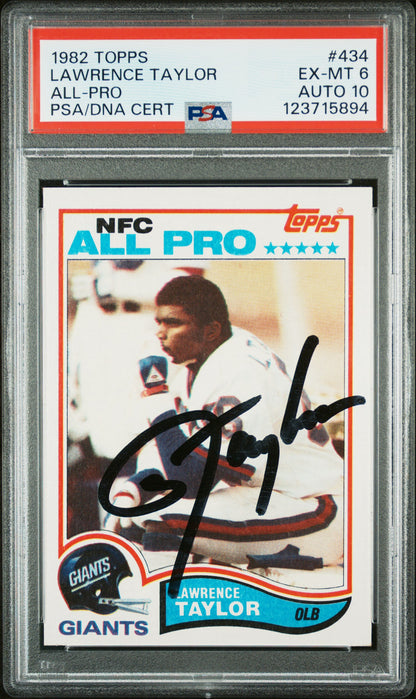 Graded 1982 Topps Lawrence Taylor #434 Rookie RC Signed Football Card PSA 6 Card - Auto Grade 10