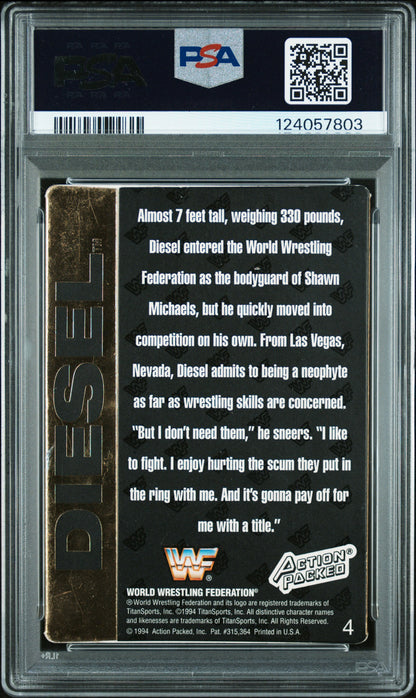 Graded 1994 Action Packed WWF Kevin Nash Diesel #4 Rookie RC Signed Wrestling Card PSA 4 Card - Auto Grade Authentic